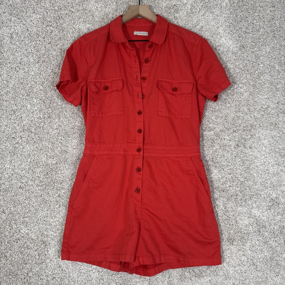 Outerknown S.E.A. Suit Shortall Utility Romper Coral Red Cotton Linen - S - Picture 1 of 9